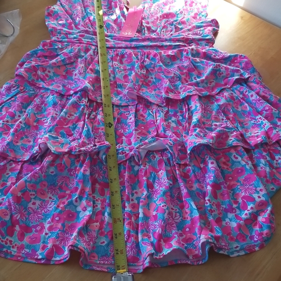 Lilly Pulitzer Faye V-Neck Ruffle Dress Aura Pink Baby Bloomer - Picture 7 of 10